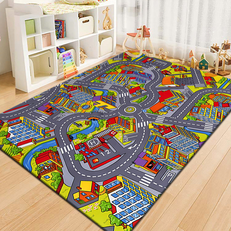 Runway Living Room Carpet – City Traffic Design, Non-Slip Sofa & Bedside Blanket
