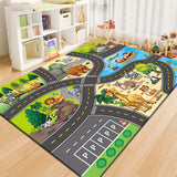 Runway Living Room Carpet – City Traffic Design, Non-Slip Sofa & Bedside Blanket