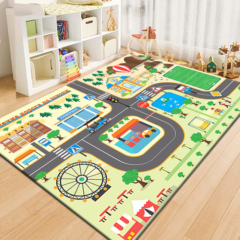Runway Living Room Carpet – City Traffic Design, Non-Slip Sofa & Bedside Blanket